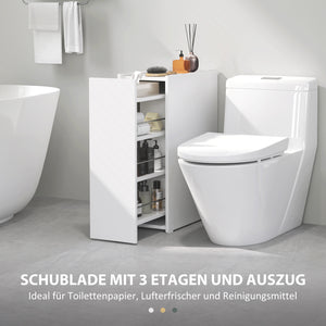 Badschrank schmal freistehend mit Schublade weiss