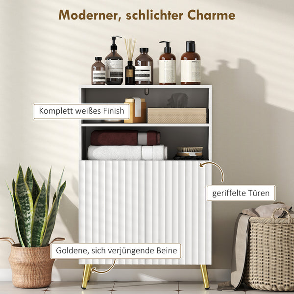 Badschrank mit Soft-Close Türen und offenen Regalen weiss