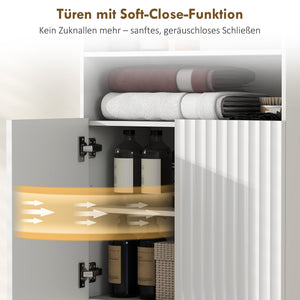 Badschrank mit Soft-Close Türen und offenen Regalen weiss