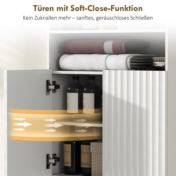 Badschrank mit Soft-Close Türen und offenen Regalen weiss