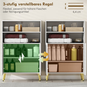 Badschrank mit Soft-Close Türen und offenen Regalen weiss