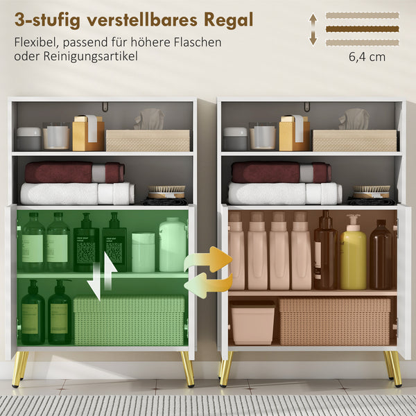 Badschrank mit Soft-Close Türen und offenen Regalen weiss