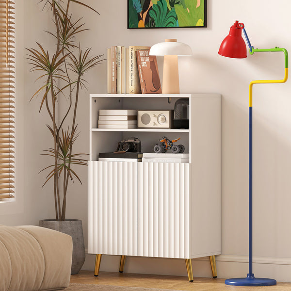 Badschrank mit Soft-Close Türen und offenen Regalen weiss