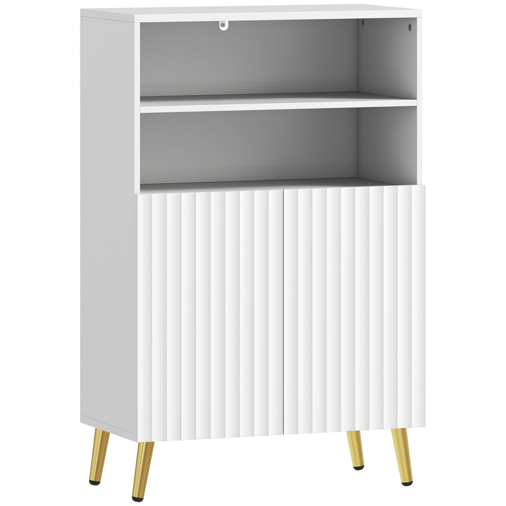 Badschrank mit Soft-Close Türen und offenen Regalen weiss
