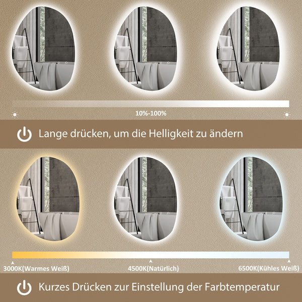Badspiegel LED beleuchtet mit Touch und Anti-Beschlag Funktion
