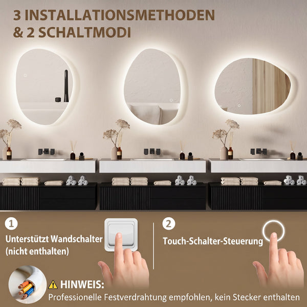 Badspiegel LED beleuchtet mit Touch und Anti-Beschlag Funktion