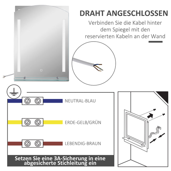 Badspiegel LED-Beleuchtung Touch-Schalter 50x70cm Silber