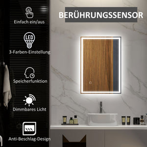 Badspiegel mit LED Beleuchtung und Touchfunktion für Bad
