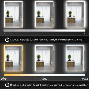 Badspiegel mit LED Beleuchtung und Touchfunktion für Bad