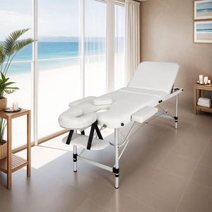 3 Zonen Massageliege mit 5cm Polsterung und Aluminiumgestell weiss