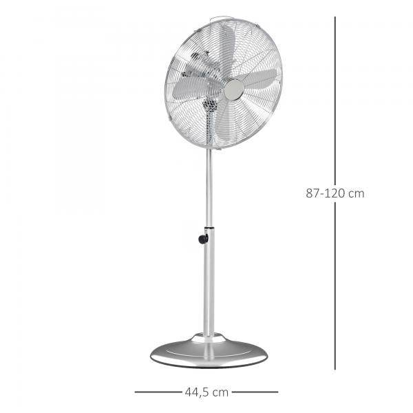 Standventilator Lüfter Höhenverstellbar 3 Geschwindigkeitsstufen Stahl Silber