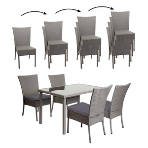 Polyrattan Balkon Sitzgruppe 4 Stühle 1 Tisch grau mit Kissen