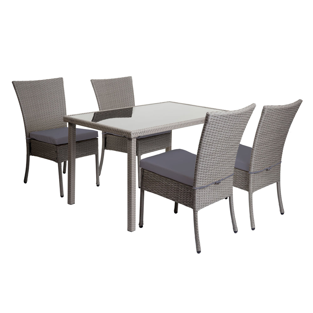 Polyrattan Balkon Sitzgruppe 4 Stühle 1 Tisch grau mit Kissen