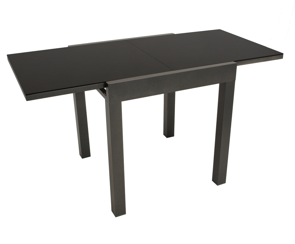 Balkon-Ausziehtisch ELBA 70/140x70cm, Aluminium anthrazit + Glas schwarz