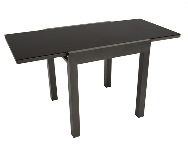 Balkon-Ausziehtisch ELBA 70/140x70cm, Aluminium anthrazit + Glas schwarz