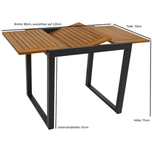 Gartentisch Balkon-Ausziehtisch RIVELLO 80/120x70cm Alu Holz