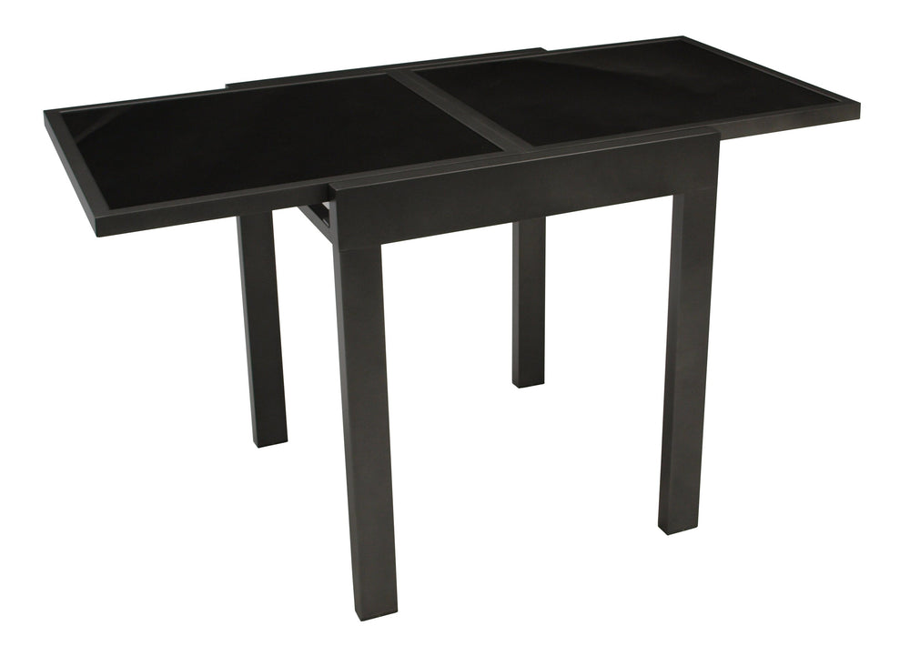 Balkon-Ausziehtisch TORINO 65/130x65cm, Aluminium anthrazit + Glas schwarz