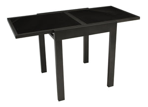 Balkon-Ausziehtisch TORINO 65/130x65cm, Aluminium anthrazit + Glas schwarz