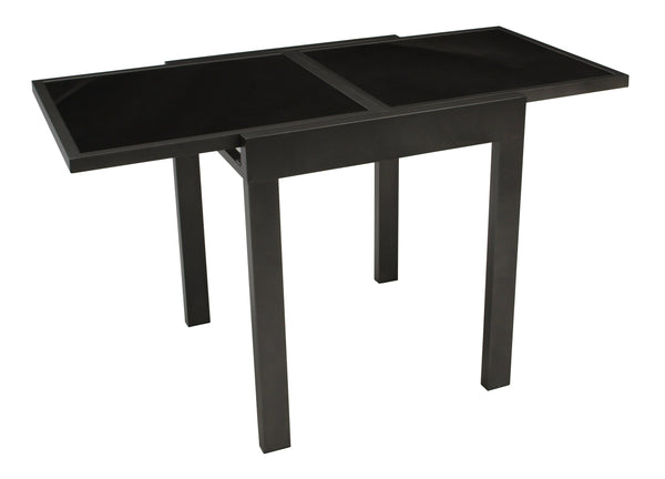 Balkon-Ausziehtisch TORINO 65/130x65cm, Aluminium anthrazit + Glas schwarz