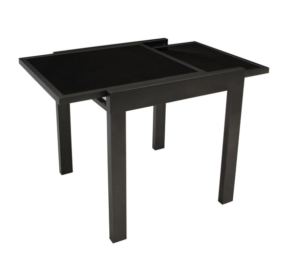 Balkon-Ausziehtisch TORINO 65/130x65cm, Aluminium anthrazit + Glas schwarz