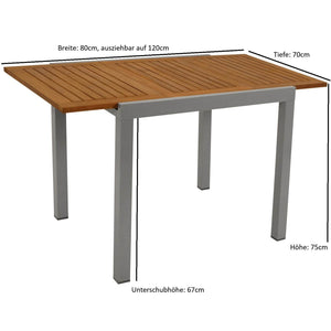 Gartentisch Balkon-Ausziehtisch VAIL 80/120x70cm Alu Akazie