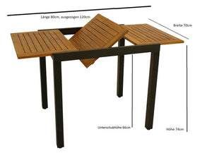Gartentisch Balkon-Ausziehtisch Vicenza 80-120x70cm Alu Holz