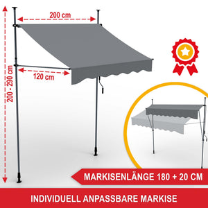 Balkonmarkise 200x120cm Standmarkise ohne Bohren