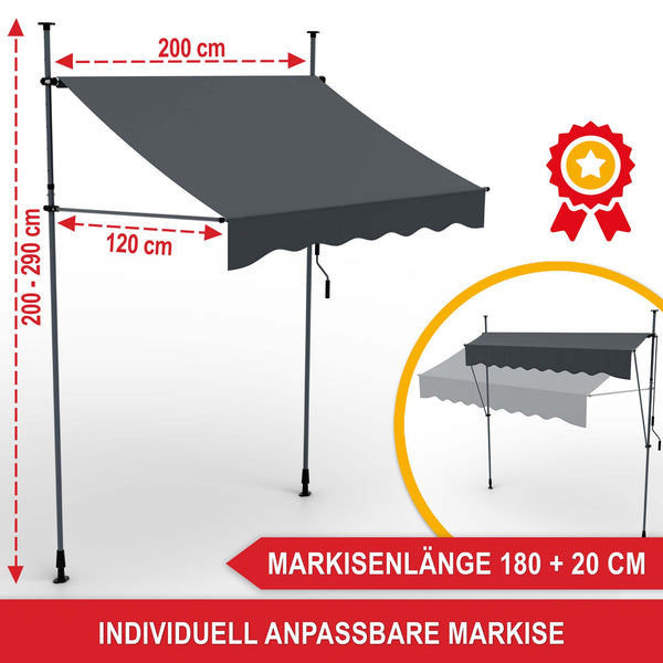 Balkonmarkise 200x120cm Standmarkise ohne Bohren