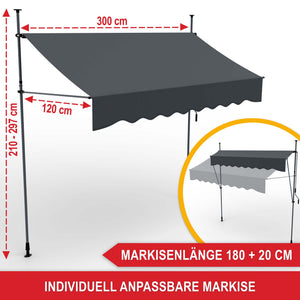 Balkonmarkise 300x120cm Standmarkise ohne Bohren