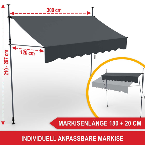 Balkonmarkise 300x120cm Standmarkise ohne Bohren