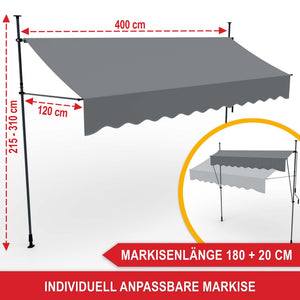 Balkonmarkise 400x120cm Standmarkise ohne Bohren