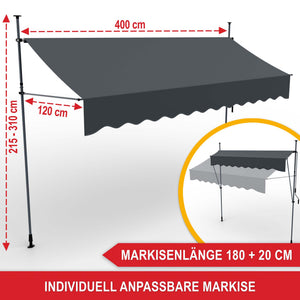 Balkonmarkise 400x120cm Standmarkise ohne Bohren