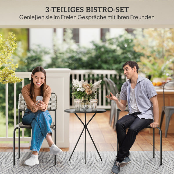 Balkonmöbel Set für 2 Personen 3-teilig Polyrattan grau