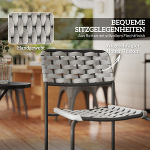 Balkonmöbel Set für 2 Personen 3-teilig Polyrattan grau