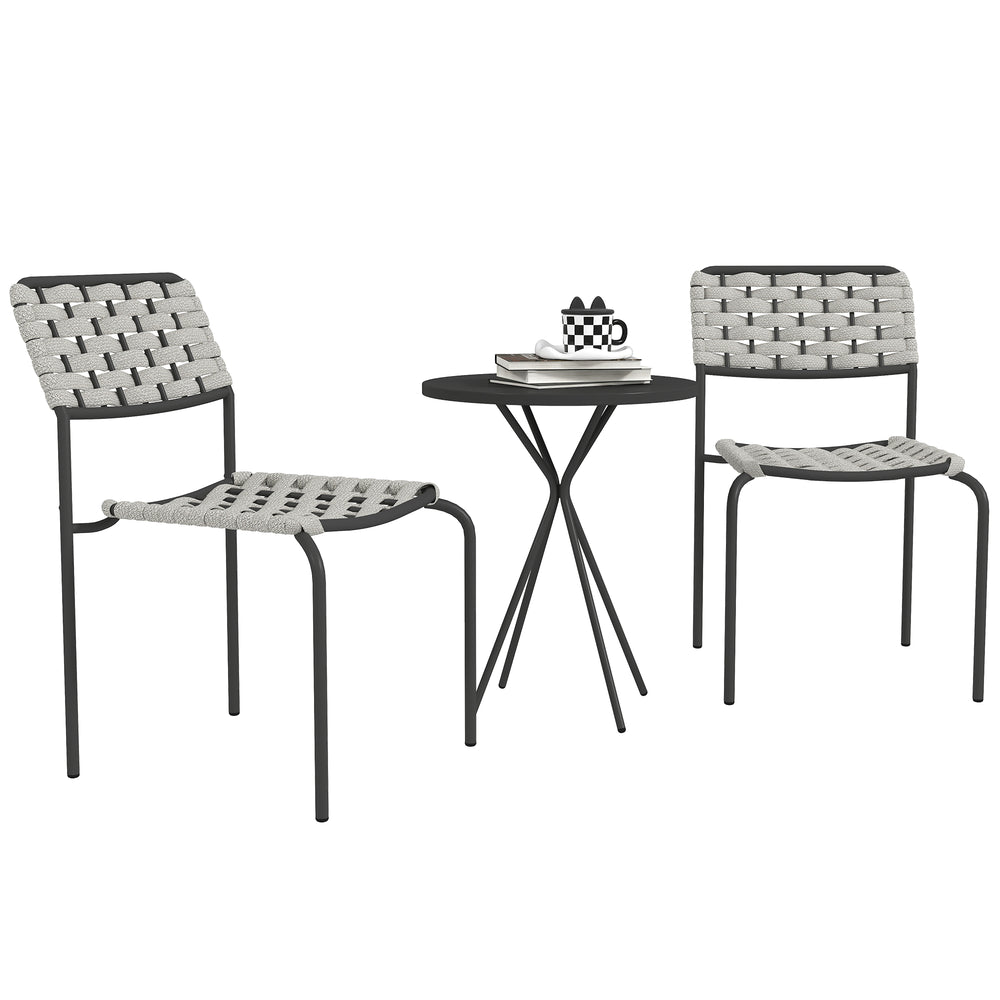 Balkonmöbel Set für 2 Personen 3-teilig Polyrattan grau