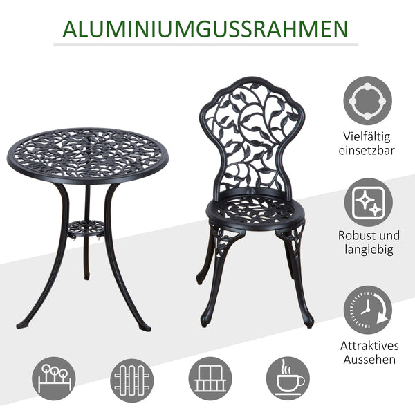 Balkonmöbel Set für 2 Personen mit Tisch und Stühlen schwarz