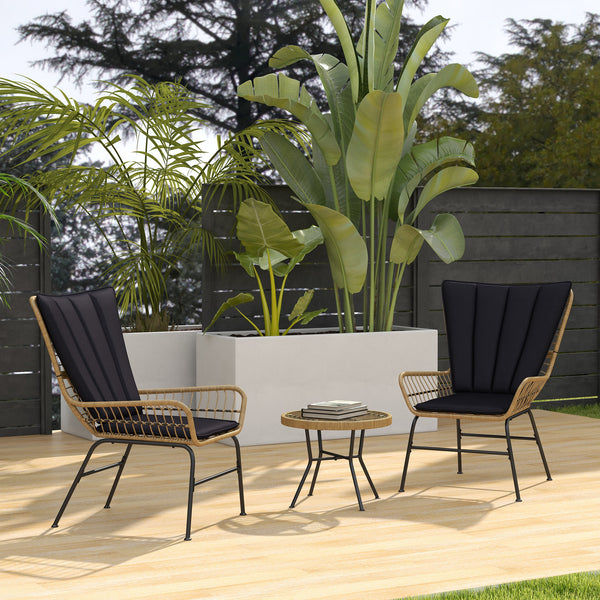 Balkonmöbel Set Boho Stil wetterfest für Balkon und Garten schwarz