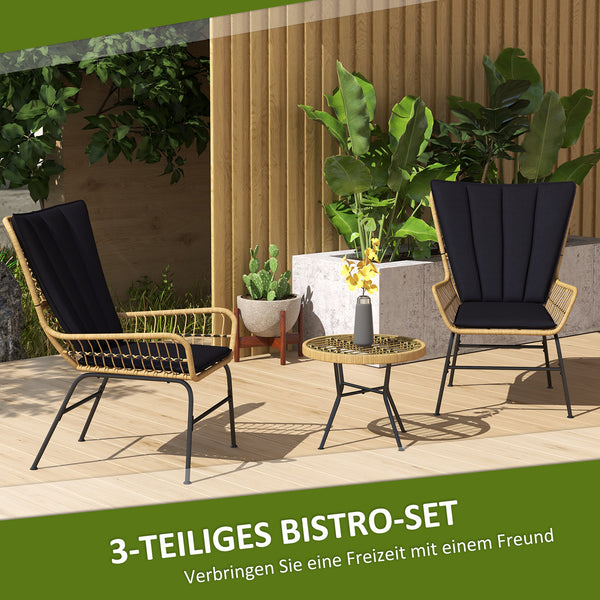Balkonmöbel Set Boho Stil wetterfest für Balkon und Garten schwarz