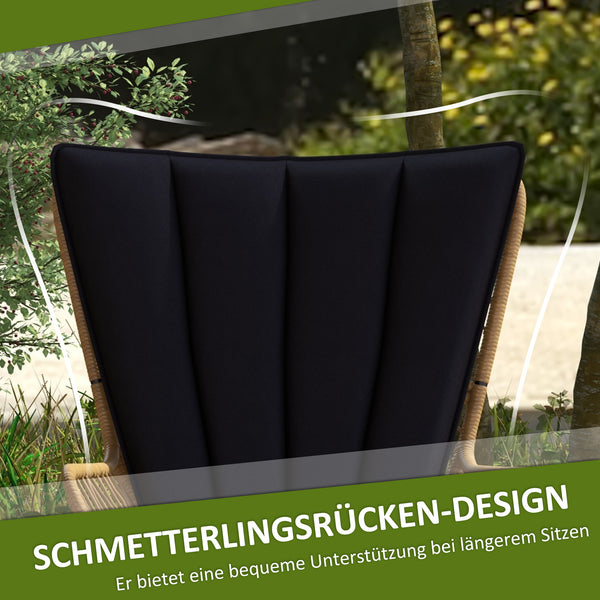 Balkonmöbel Set Boho Stil wetterfest für Balkon und Garten schwarz