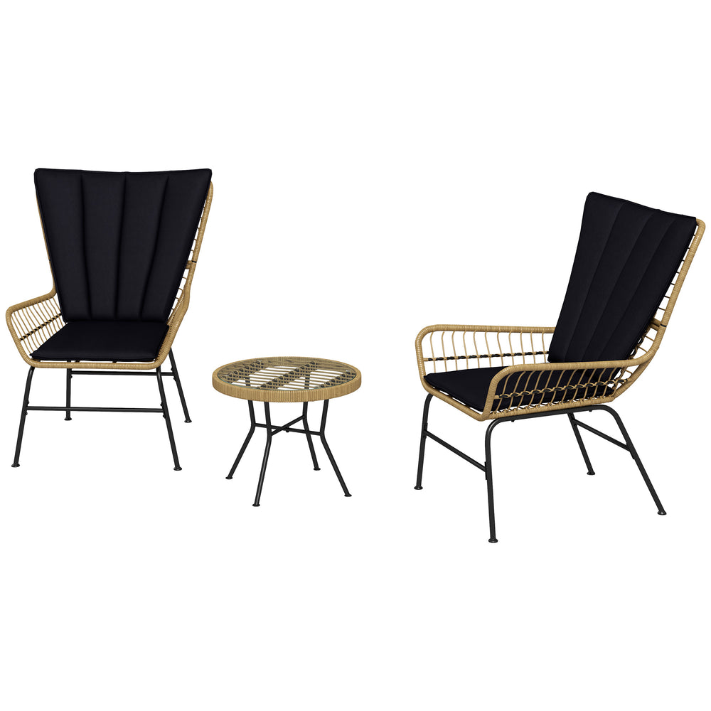 Balkonmöbel Set Boho Stil wetterfest für Balkon und Garten schwarz