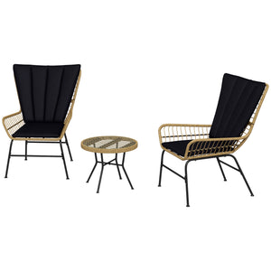 Balkonmöbel Set Boho Stil wetterfest für Balkon und Garten schwarz