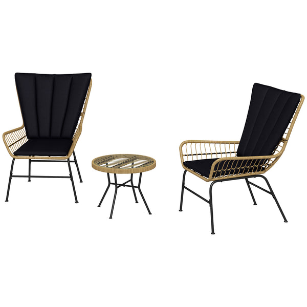 Balkonmöbel Set Boho Stil wetterfest für Balkon und Garten schwarz