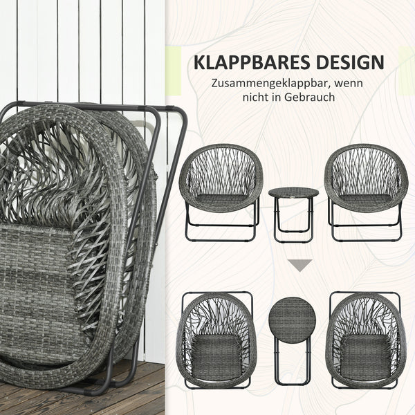 Balkonset 3-teilig klappbar mit Couchtisch Grau