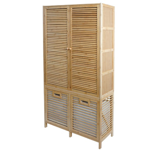 Bambus Badezimmerschrank Badregal Badschrank 2 Wäschekörbe 2 Türen 168x82x34cm