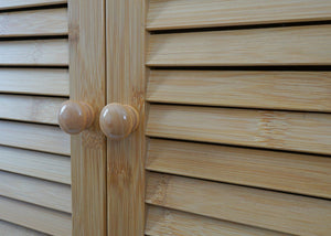 Bambus Badezimmerschrank Badregal Badschrank 2 Wäschekörbe 2 Türen 168x82x34cm