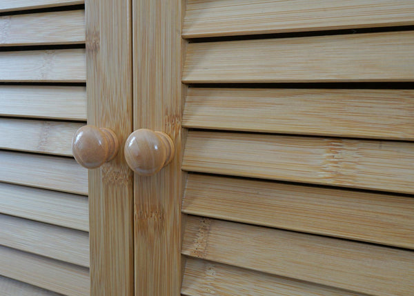 Bambus Badezimmerschrank Badregal Badschrank 2 Wäschekörbe 2 Türen 168x82x34cm