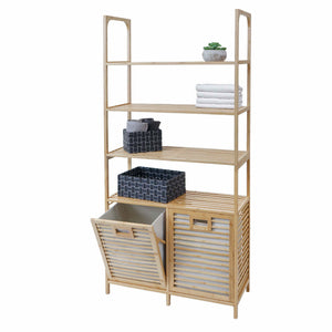 Bambus Badezimmerschrank Badregal Badschrank 2 Wäschekörbe 4 Regalböden 168x81x33cm