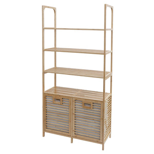 Bambus Badezimmerschrank Badregal Badschrank 2 Wäschekörbe 4 Regalböden 168x81x33cm