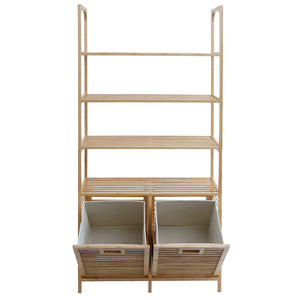 Bambus Badezimmerschrank Badregal Badschrank 2 Wäschekörbe 4 Regalböden 168x81x33cm