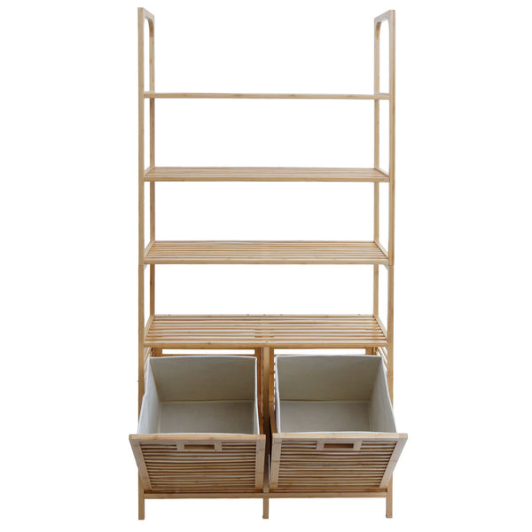 Bambus Badezimmerschrank Badregal Badschrank 2 Wäschekörbe 4 Regalböden 168x81x33cm